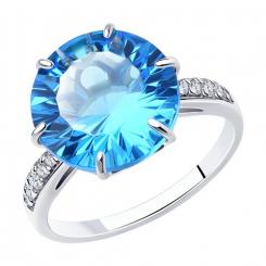 Diamond ladies' ring in 925 silver with blue mineral glass and zirconia
