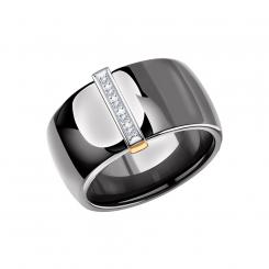Sokolov ceramic and 585 red gold ladies ring with diamonds
