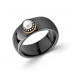 Sokolov ladies' ring in ceramic and 585 rose gold with a pearl and diamonds