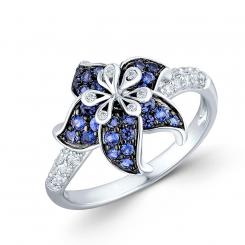 Sokolov ladies' ring flower in 925 silver with blue and white zirconia