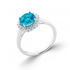 Sokolov ladies' ring in 925 silver with colorless zirconia and blue crystals