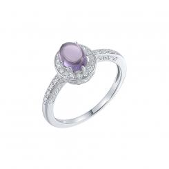 Sokolov ladies ring in 925 silver with purple glass crystal and colorless cubic zirconia