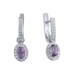 Sokolov earrings in 925 silver with purple glass crystals and colorless cubic zirconia