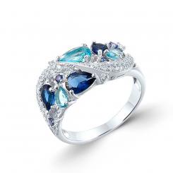 Sokolov ladies' ring in 925 silver with blue glass crystals and colorless zirconia
