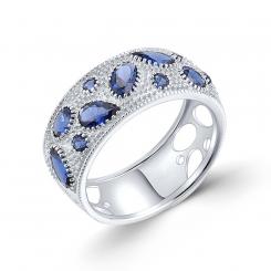 Sokolov wide ladies' ring in 925 silver with blue and colorless zirconia