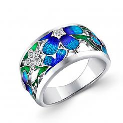 Sokolov ladies' ring in 925 silver with zirconia and blue and green enamel