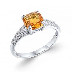 Ladies' ring in 925 silver with yellow citrine and colorless zirconia