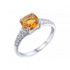 Ladies ring in 925 silver with yellow citrine and colorless zirconia