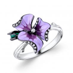Sokolov ladies' ring with flower in 925 silver with enamel and zirconia