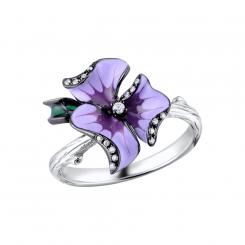 Sokolov ladies ring with flower in 925 silver with enamel with cubic zirconia