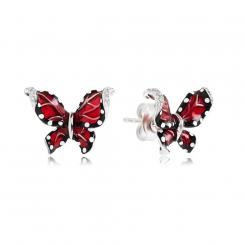 Sokolov Ohrstecker Schmetterlinge mit roter Emaille und farblosen Zirkonia