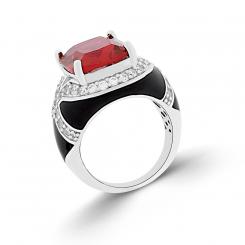 Ladies' ring in 925 silver with zirconia and black enamel