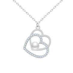 Halskette mit Herz-Anhänger mit Perle und Zirkonia, aus 925 Silber 