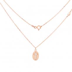 Chain and cross pendant with cubic zirconia in 585 red gold