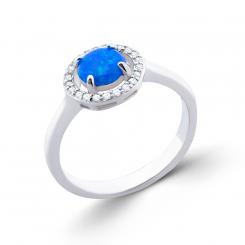 Кольцо из серебра 925 пробы с голубым опалом и фианитами