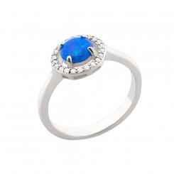 Ladies ring in 925 silver with blue opal and zirconia