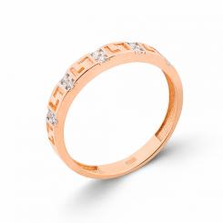 Женское кольцо из красного золота 585 пробы с геометрическим узором и фианитами