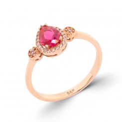 Кольцо из красного золота 585 пробы с рубином и фианитом