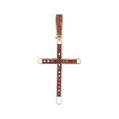 Pendant cross in 585 rose gold with red zirconia