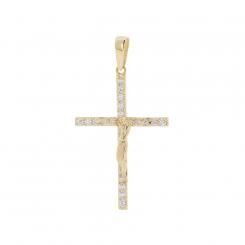 Подвеска в виде креста с распятием из золота 585 пробы с фианитом