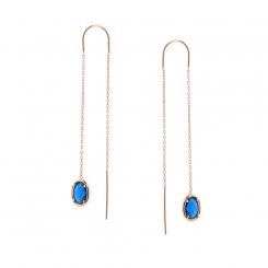 Серьги-цепочки из красного золота 585 пробы с синими фианитами