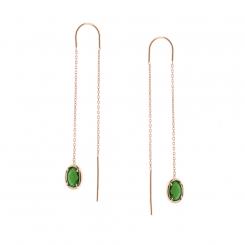 Серьги-цепочки из красного золота 585 пробы с Зелёными фианитами