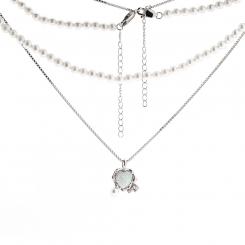 Mehrreihige Halskette aus 925 Silber mit Herzanhänger, Perlen und Opal
