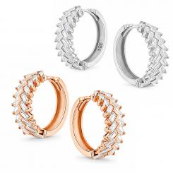 Creolen aus 925 Silber in Fischgrätenmuster mit Zirkonia, rosévergoldet
