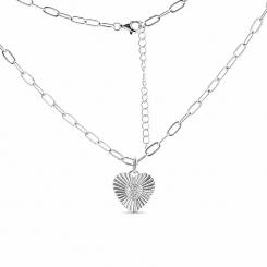 Anchor chain in 925 silver with heart-shaped pendant with zirconia