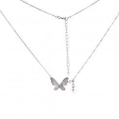 Halskette aus 925 Silber mit einem Schmetterling mit Zirkonia und Perle