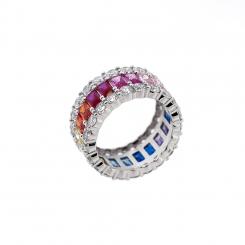Ladies' ring in 925 silver with colorful zirconia, width approx. 11 mm