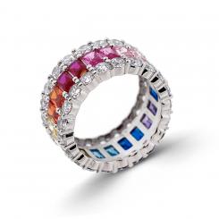 Ladies' ring in 925 silver with colorful zirconia, width approx. 11 mm