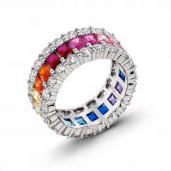 Ladies' ring in 925 silver with colorful zirconia, width approx. 11 mm