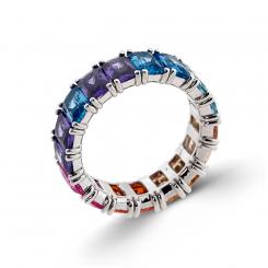 Ladies' ring in 925 silver with colorful zirconia, width approx. 8 mm