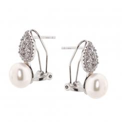 Earrings in 925 silver with pearls and colorless zirconia