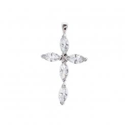 Cross pendant in 925 silver with 5 zirconia in marquise shape