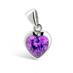 Подвеска сердечко из серебра 925 пробы с фиолетовым или синим фианитом + серебряная цепочка 50 см