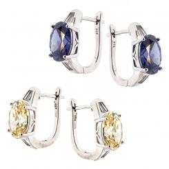 Earrings in 925 silver with purple or yellow zirconia