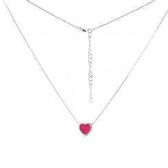 Necklace in 925 silver with heart pendant with red and colorless zirconia