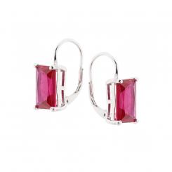 Earrings in 925 silver with red zirconia with hinged clasp