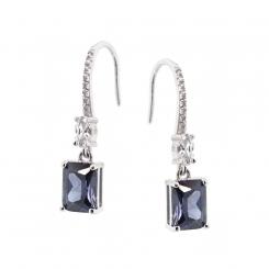 Earrings in 925 silver with blue and colorless zirconia (French hook)