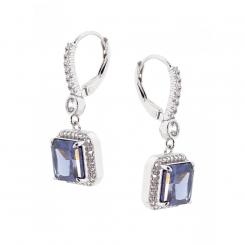 Earrings in 925 silver with red or blue and colorless zirconia