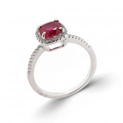 Ladies' ring in 925 silver with red and colorless zirconia