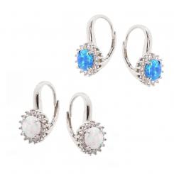 Ohrringe aus 925 Silber mit weißem oder blauem Opal und farblosen Zirkonia