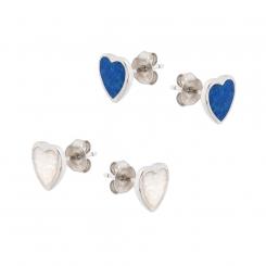 925 silver heart-shaped stud earrings with white and blue opal