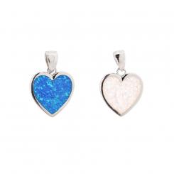 Heart pendant in 925 silver with white or blue opal + silver chain approx. 50 cm
