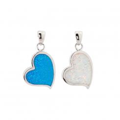 Heart pendant in 925 silver with white and blue opal + silver chain approx. 50 cm