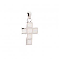 Cross pendant in 925 silver with white opal
