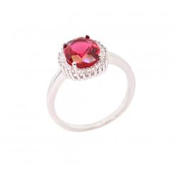 Ladies' ring in 925 silver with red and colorless zirconia