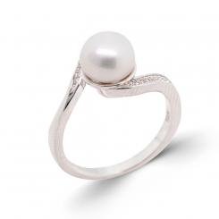 Женское кольцо из серебра 925 пробы с жемчугом и цирконием